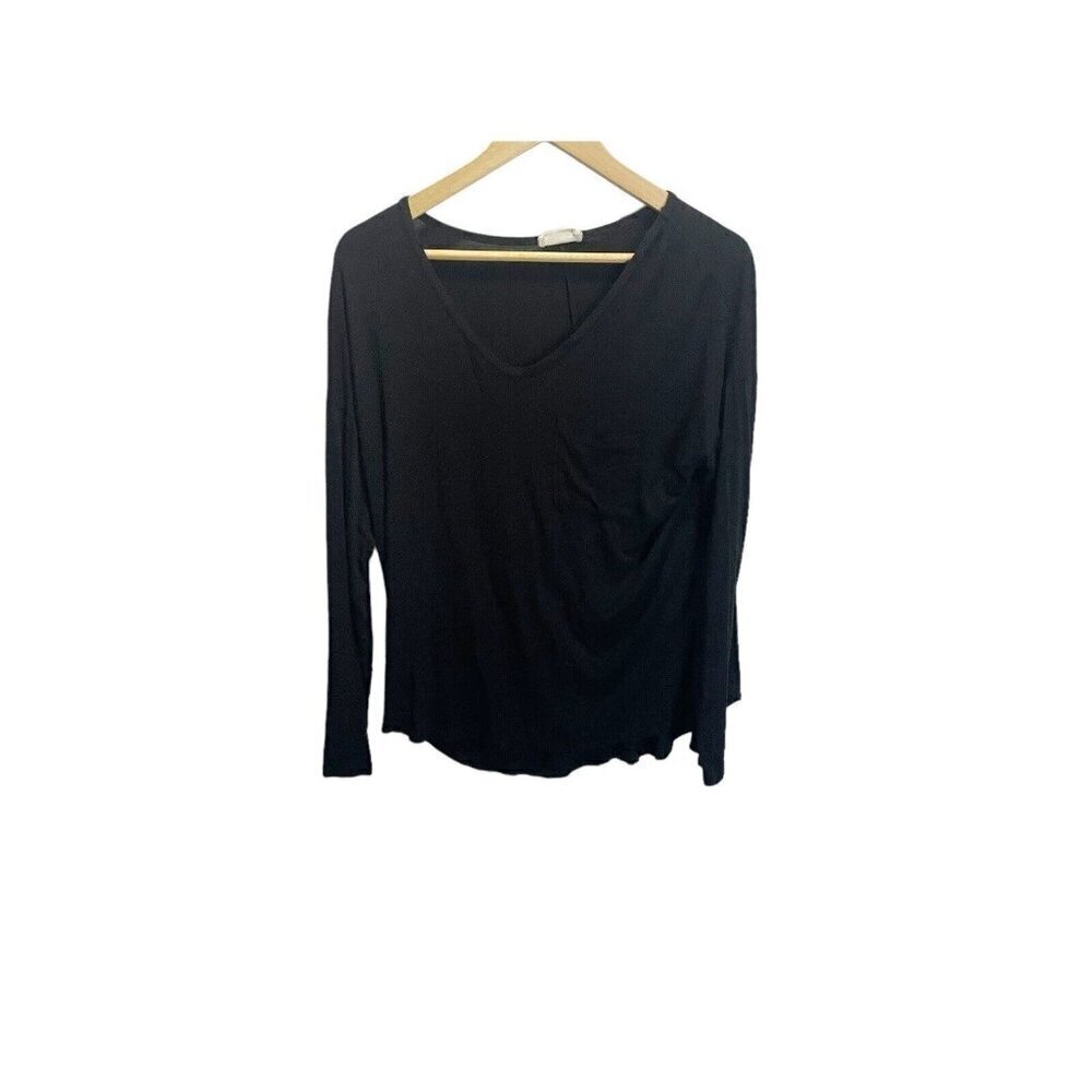 Rebel Society Women‎ Black Long Sleeved Shirt S Pocket Tee Stretch Scoop Neck